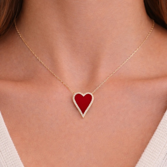 18K Gold Plated Red Heart Necklace | Valentines Day Gift - Picture 2 of 3